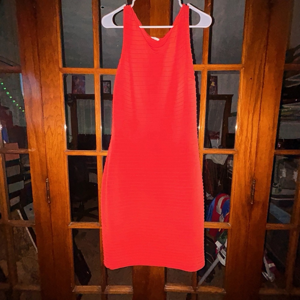 Cache Dress Y2K Women's 12 Orange Ribbed Bodycon Vintage Cocktail EUC